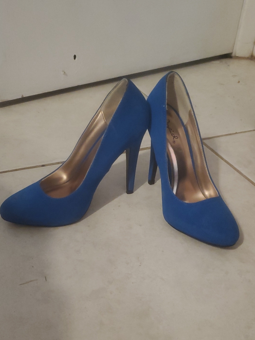 Classic Blue Suede Pointed-Toe High Heels